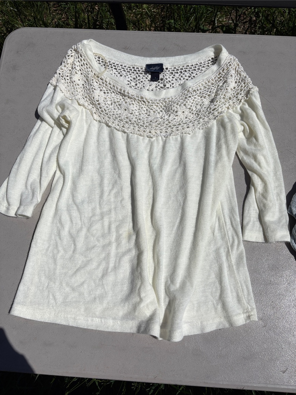Daytrip Cream Crochet Yoke Scoop Neck Top